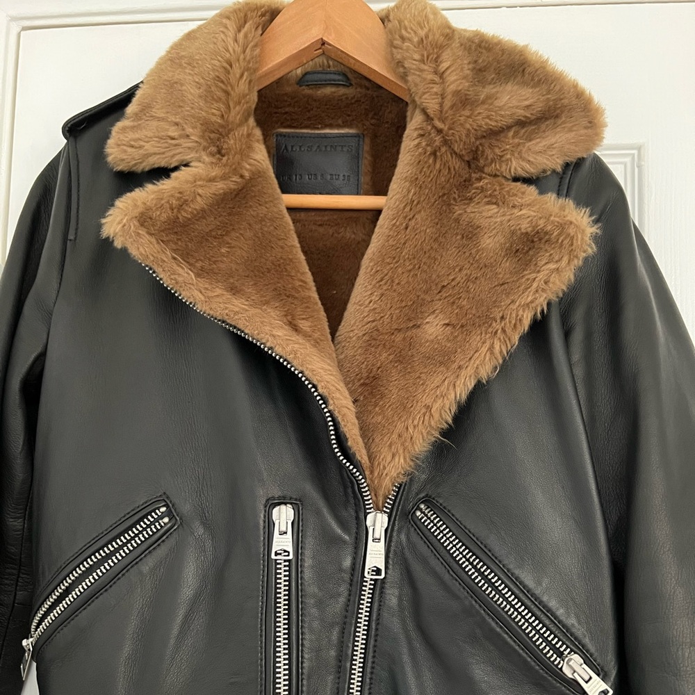 AllSaints Balfern Faux Fur Lined Leather Moto Biker Jacket Luxe Moto Style